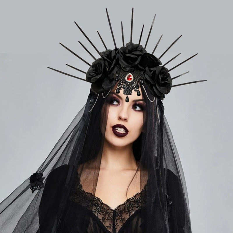 YOIOIOI Nữ Halloween Băng Đô Quấn Tóc Ngày Tử Thần Punk Hoa Vương Miện Thoáng Mát Mũ Đội Đầu