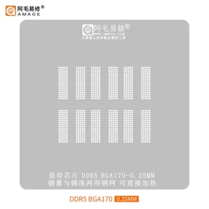 0,25mm Amaoe BGA Reballing Stencil cho DDR5 BGA170 DDR6 BGA180 DDR5X BGA190 Thiếc Trồng Lưới Thép IC Mẫu Hàn