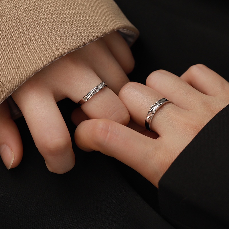 Nhẫn Cặp Mạ Bạc 925 Đính Đá zircon Hình Dòng Sông Tình Yêu Thích Hợp Làm Quà Valentine