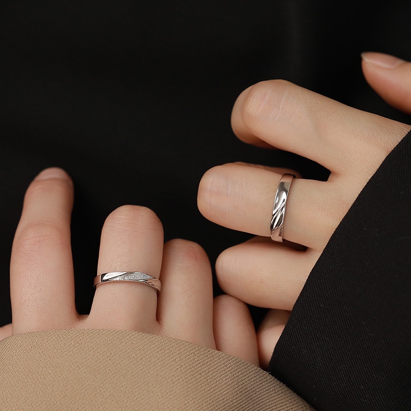 Nhẫn Cặp Mạ Bạc 925 Đính Đá zircon Hình Dòng Sông Tình Yêu Thích Hợp Làm Quà Valentine