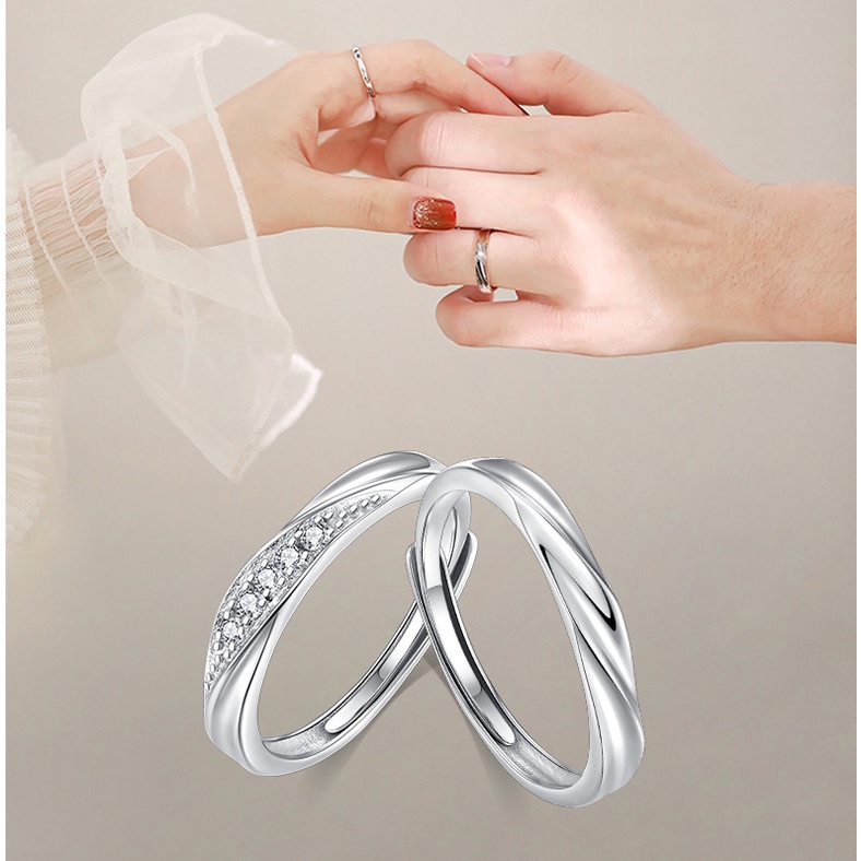 Nhẫn Cặp Mạ Bạc 925 Đính Đá zircon Hình Dòng Sông Tình Yêu Thích Hợp Làm Quà Valentine