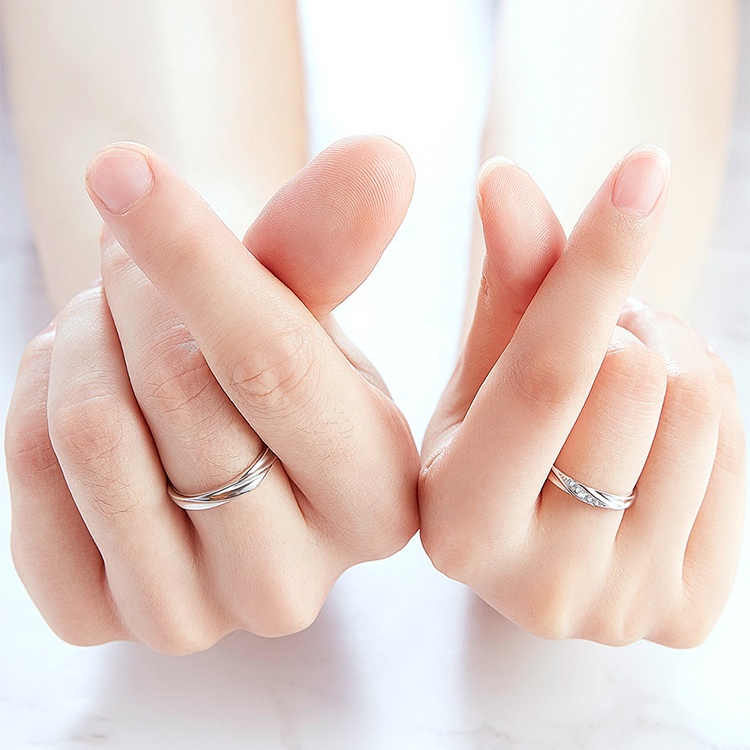 Nhẫn Cặp Mạ Bạc 925 Đính Đá zircon Hình Dòng Sông Tình Yêu Thích Hợp Làm Quà Valentine