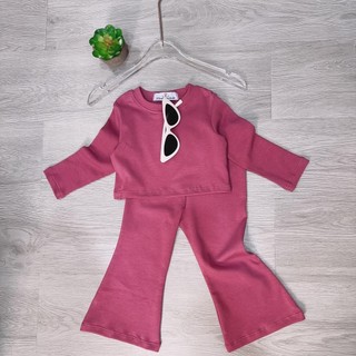 S114-Set áo croptop dài tay phối quần loe bé gái dễ thương - Size 6-30Kg