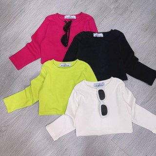 A113-[tomnaukids] Áo croptop tay dài bé gái cực xinh chất bozip co giãn thoải mái - Size 6-30Kg