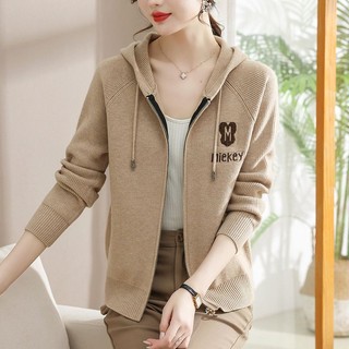 Áo Khoác cardigan Dệt Kim Có Nón Phối Khóa Kéo Thời Trang Xuân Thu Hàng Mới Dành Cho Bạn Nữ