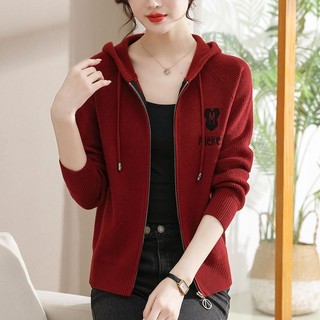 Áo Khoác cardigan Dệt Kim Có Nón Phối Khóa Kéo Thời Trang Xuân Thu Hàng Mới Dành Cho Bạn Nữ