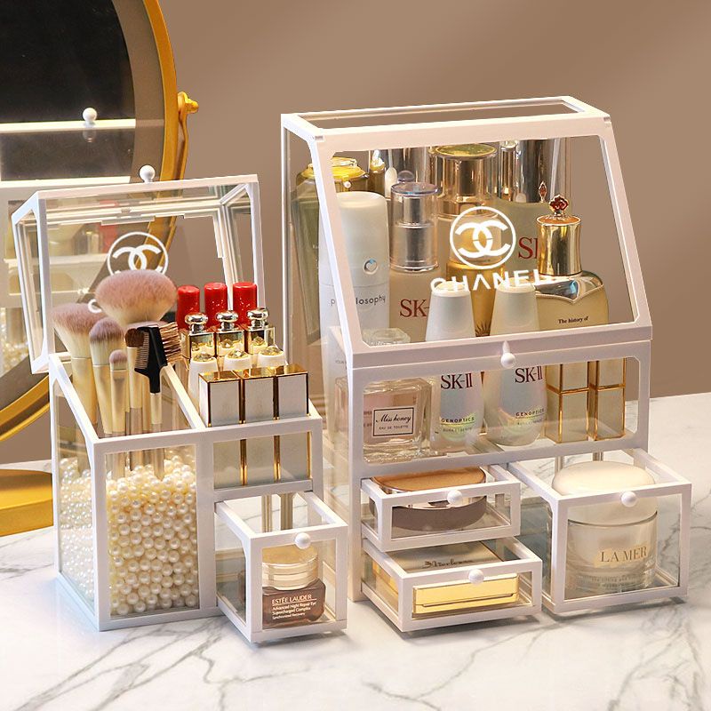 Hộp đựng mỹ phẩm acrylic cỡ lớn để bàn, ngăn kéo chống bụi, bảo quản son môi và đồ trang điểm