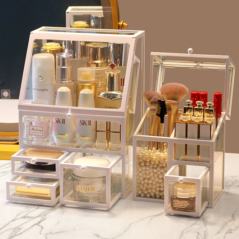 Hộp đựng mỹ phẩm acrylic cỡ lớn để bàn, ngăn kéo chống bụi, bảo quản son môi và đồ trang điểm
