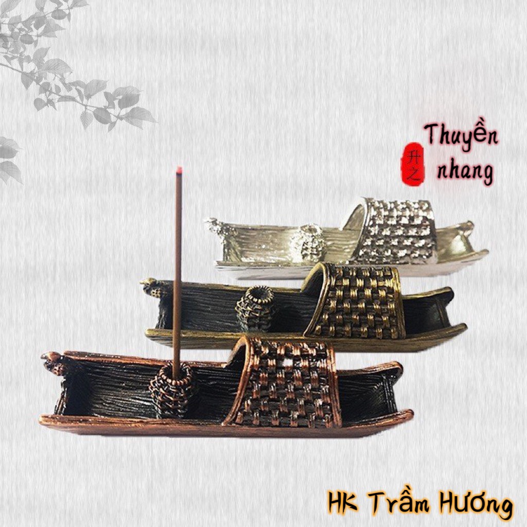 Thuyền đồng trang trí cắm nhang không tăm và đặt nụ (Kích Thước: 9.3cm x 2.9cm)