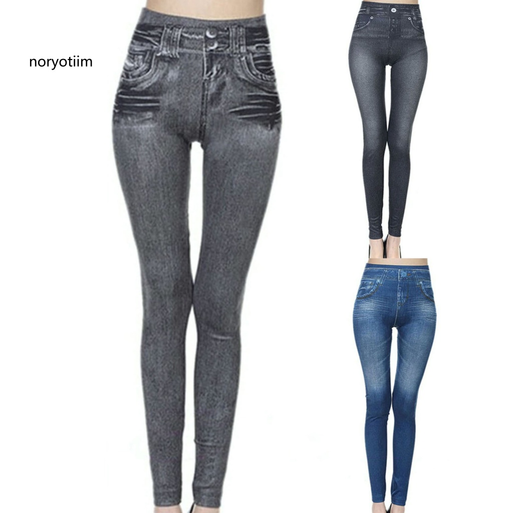 Quần jeans Dài Tới Mắt Cá Chân Giả Jean polyester Co Giãn Thoải Mái Thời Trang Cho Nữ