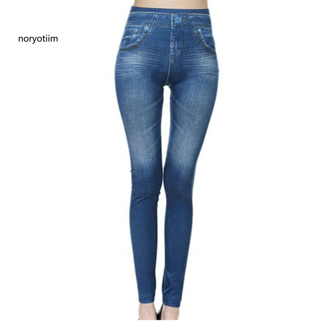 Quần jeans Dài Tới Mắt Cá Chân Giả Jean polyester Co Giãn Thoải Mái Thời Trang Cho Nữ