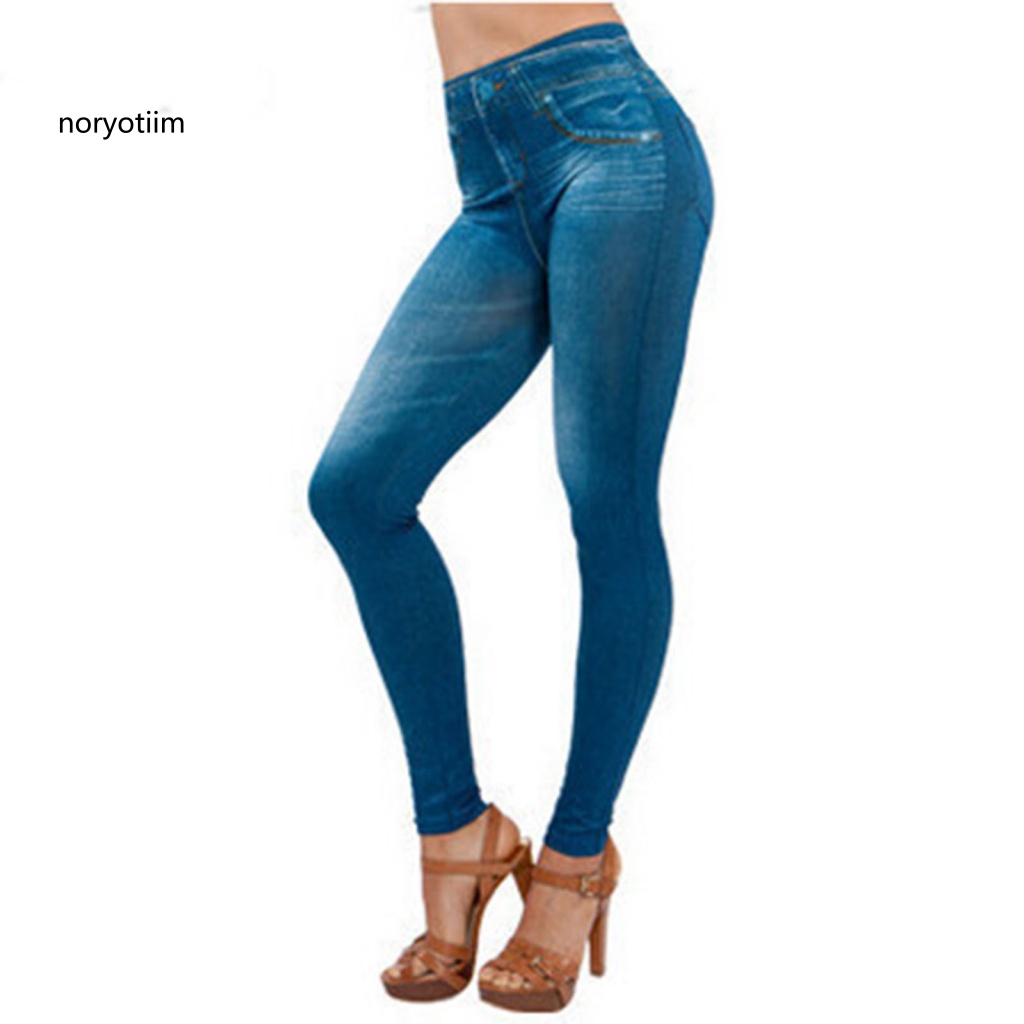 Quần jeans Dài Tới Mắt Cá Chân Giả Jean polyester Co Giãn Thoải Mái Thời Trang Cho Nữ