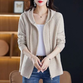 Áo Khoác cardigan Có Khóa Kéo Dáng Rộng Màu Trơn Thời Trang Thu Đông Hàng Mới 2023
