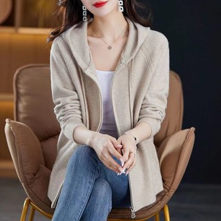 Áo Khoác cardigan Có Khóa Kéo Dáng Rộng Màu Trơn Thời Trang Thu Đông Hàng Mới 2023