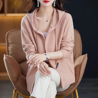 Áo Khoác cardigan Có Khóa Kéo Dáng Rộng Màu Trơn Thời Trang Thu Đông Hàng Mới 2023