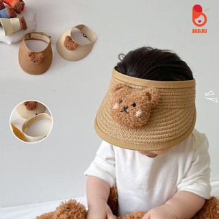 Mũ cói nửa đầu che nắng mùa hè hình gấu cho bé từ 6 tháng