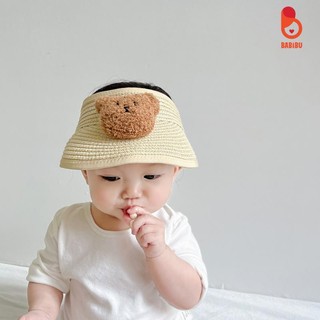 Mũ cói nửa đầu che nắng mùa hè hình gấu cho bé từ 6 tháng
