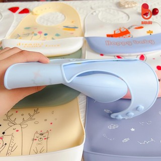 Yếm ăn dặm silicone cho bé, siêu nhẹ, có máng hứng, an toàn mềm mại kiểu dáng Hàn Quốc