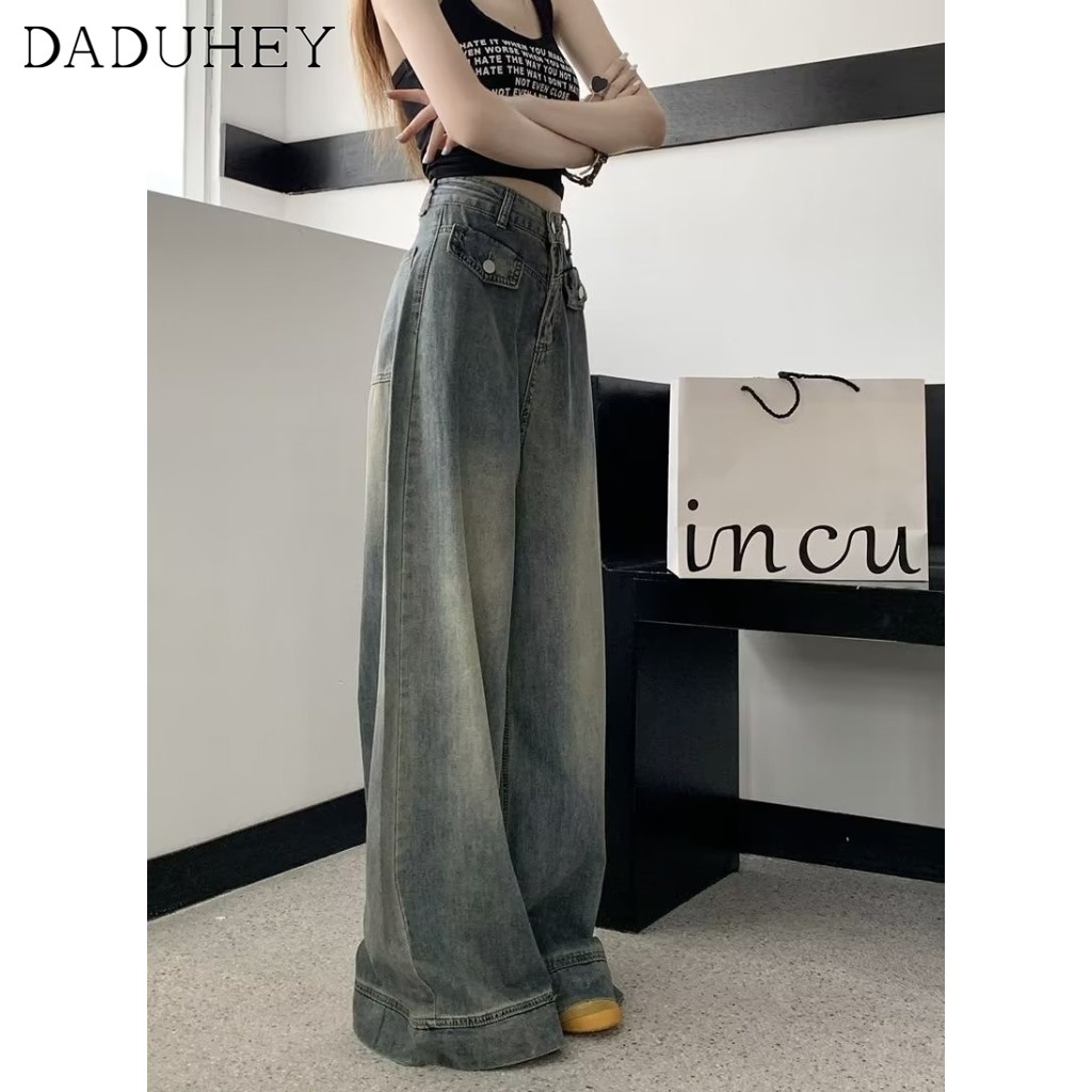 Ảnh Quần jeans DADUHEY lưng cao dáng rộng phong cách đường phố Mỹ cổ điển cao cấp cỡ lớn 2