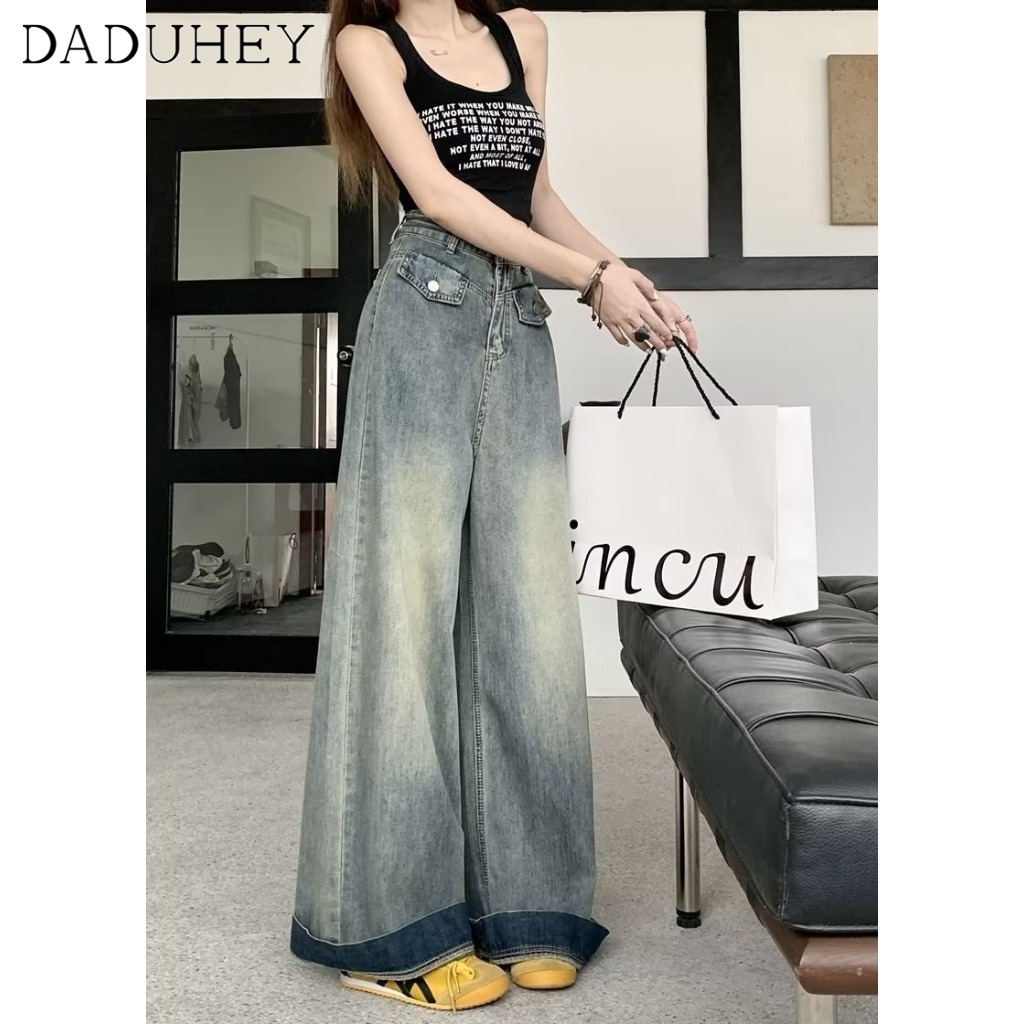 Ảnh Quần jeans DADUHEY lưng cao dáng rộng phong cách đường phố Mỹ cổ điển cao cấp cỡ lớn 3