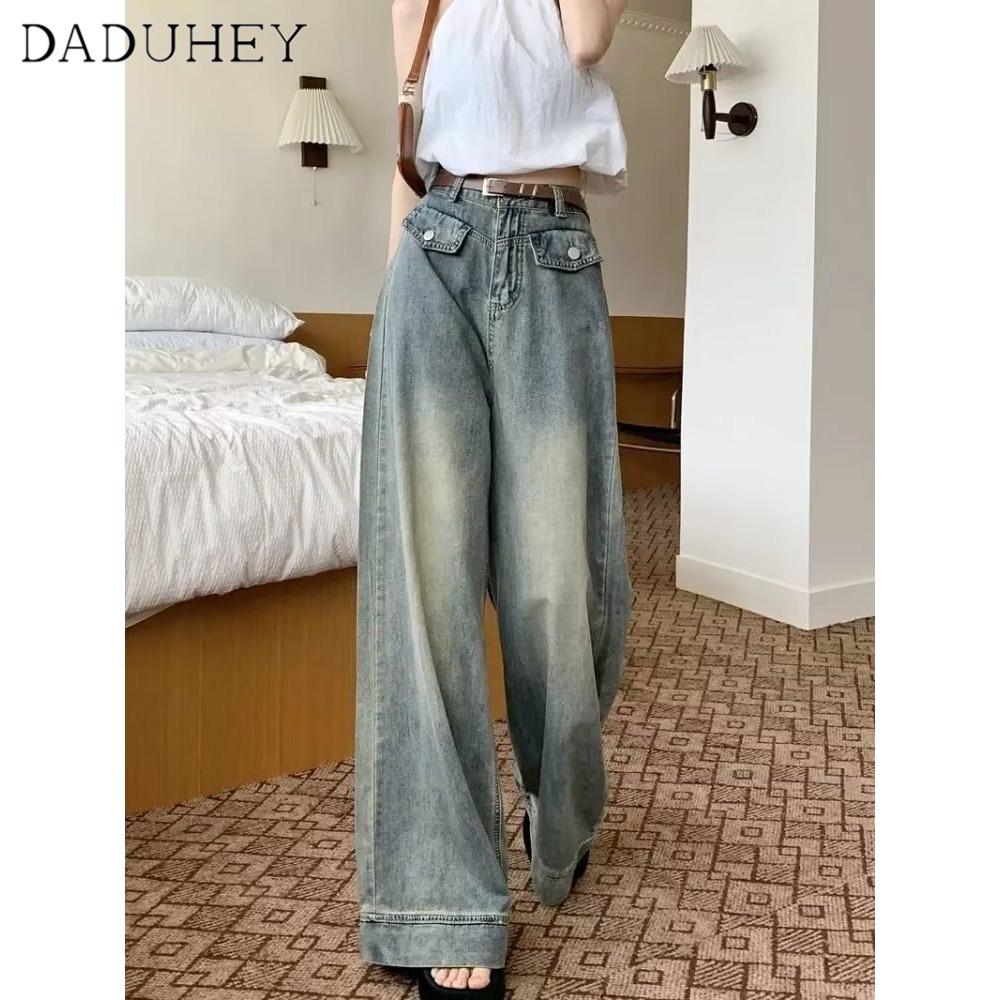 Ảnh Quần jeans DADUHEY lưng cao dáng rộng phong cách đường phố Mỹ cổ điển cao cấp cỡ lớn 4