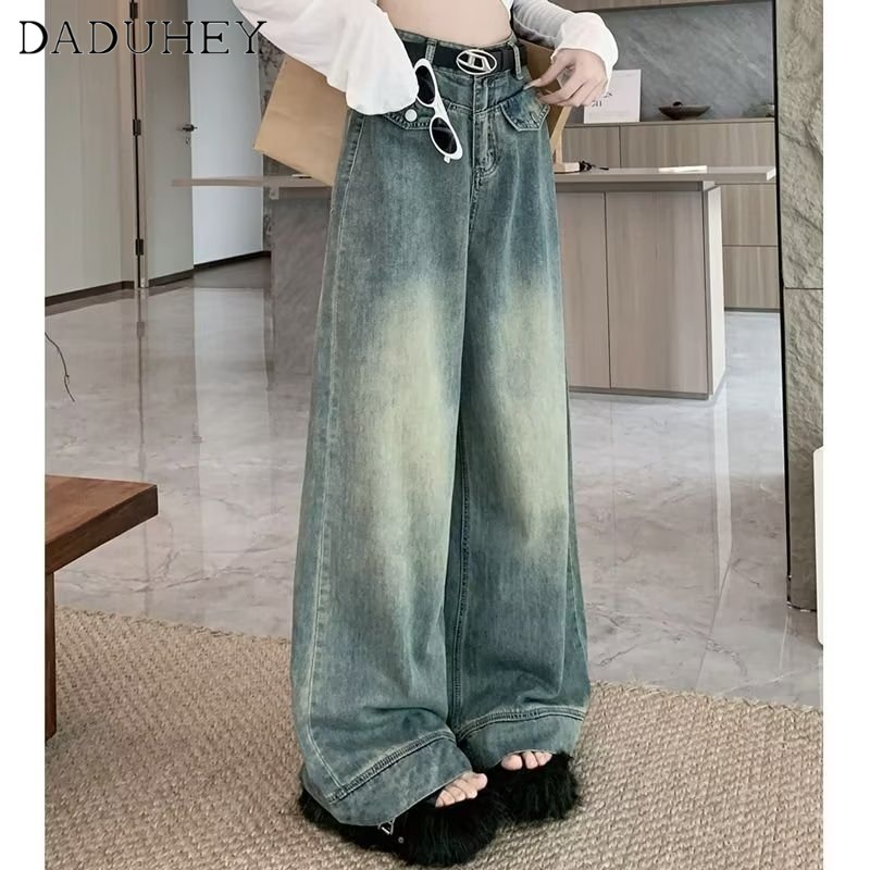 Ảnh DaDuHey New American Ins High Street Washed Jeans Niche High Waist Loose Wide Leg Pants Large Size Trousers 4