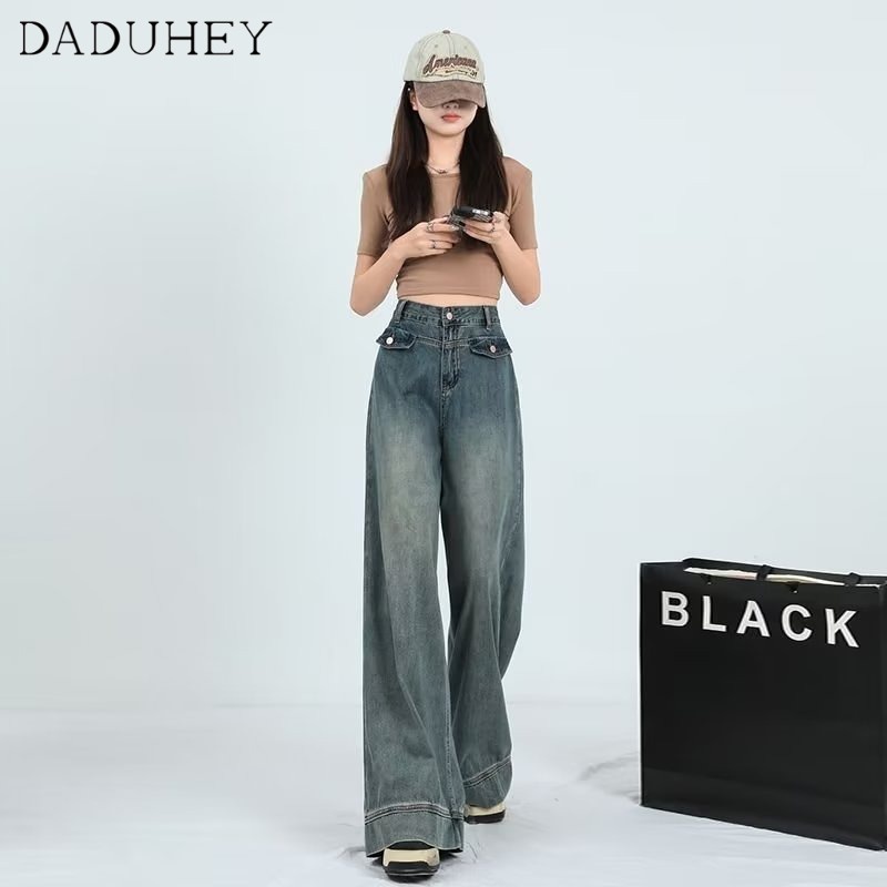 Ảnh DaDuHey New American Ins High Street Retro Overalls Jeans Niche High Waist Wide Leg Pants Large Size Trousers 2