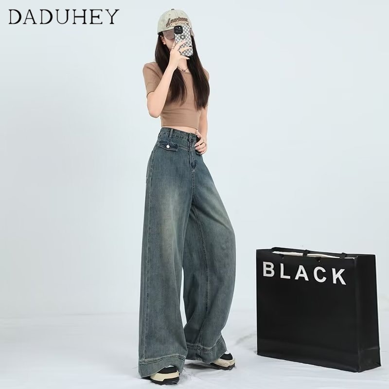 Ảnh DaDuHey New American Ins High Street Retro Overalls Jeans Niche High Waist Wide Leg Pants Large Size Trousers 4