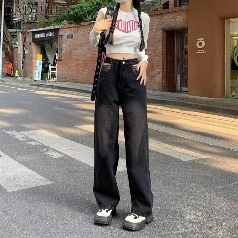 Ảnh DaDuHey New American Ins High Street Thin Jeans Niche High Waist Loose Wide Leg Pants Large Size Trousers 1