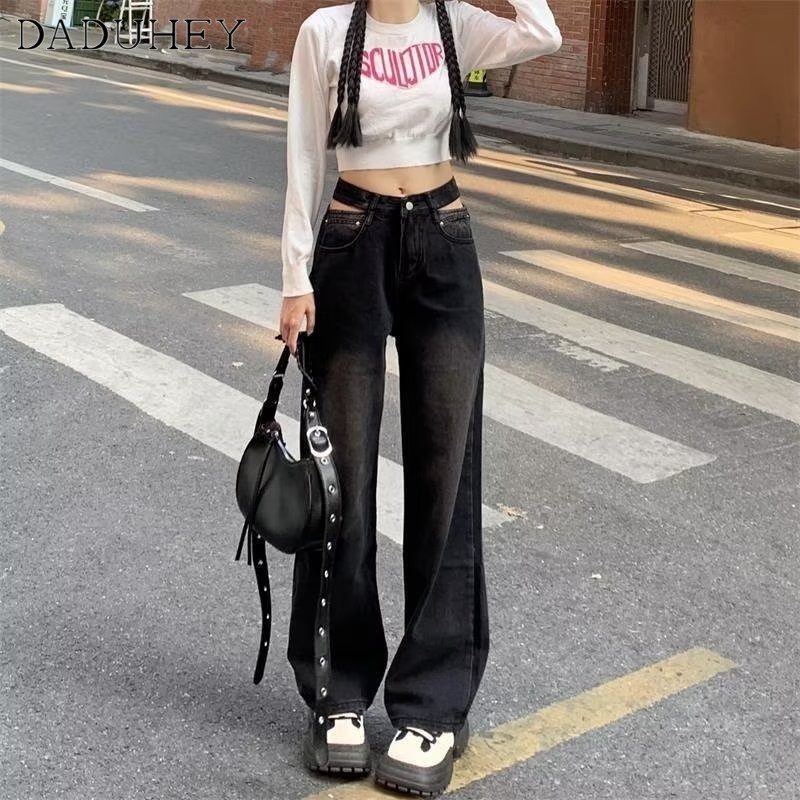 Ảnh DaDuHey New American Ins High Street Thin Jeans Niche High Waist Loose Wide Leg Pants Large Size Trousers 2