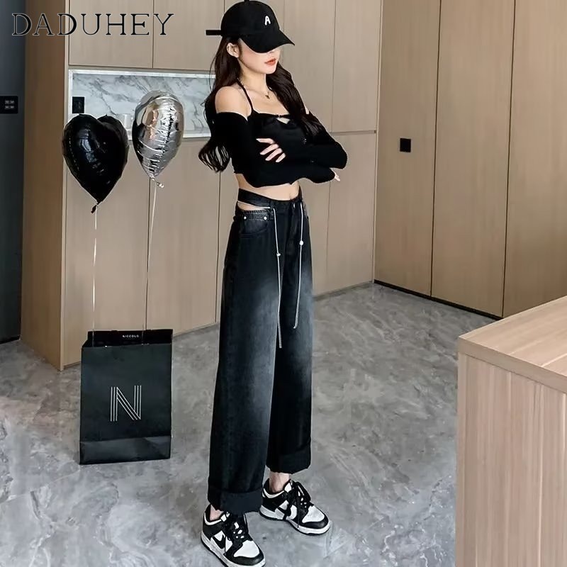 Ảnh DaDuHey New American Ins High Street Retro Washed Jeans Niche High Waist Loose Wide Leg Pants Large Size Trousers 1