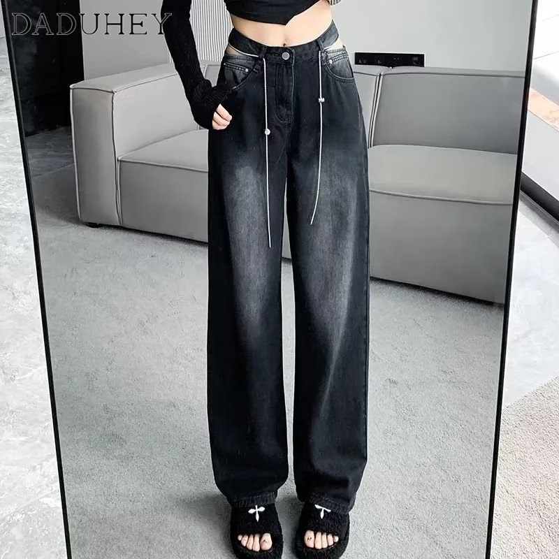 Ảnh DaDuHey New American Ins High Street Retro Washed Jeans Niche High Waist Loose Wide Leg Pants Large Size Trousers 3