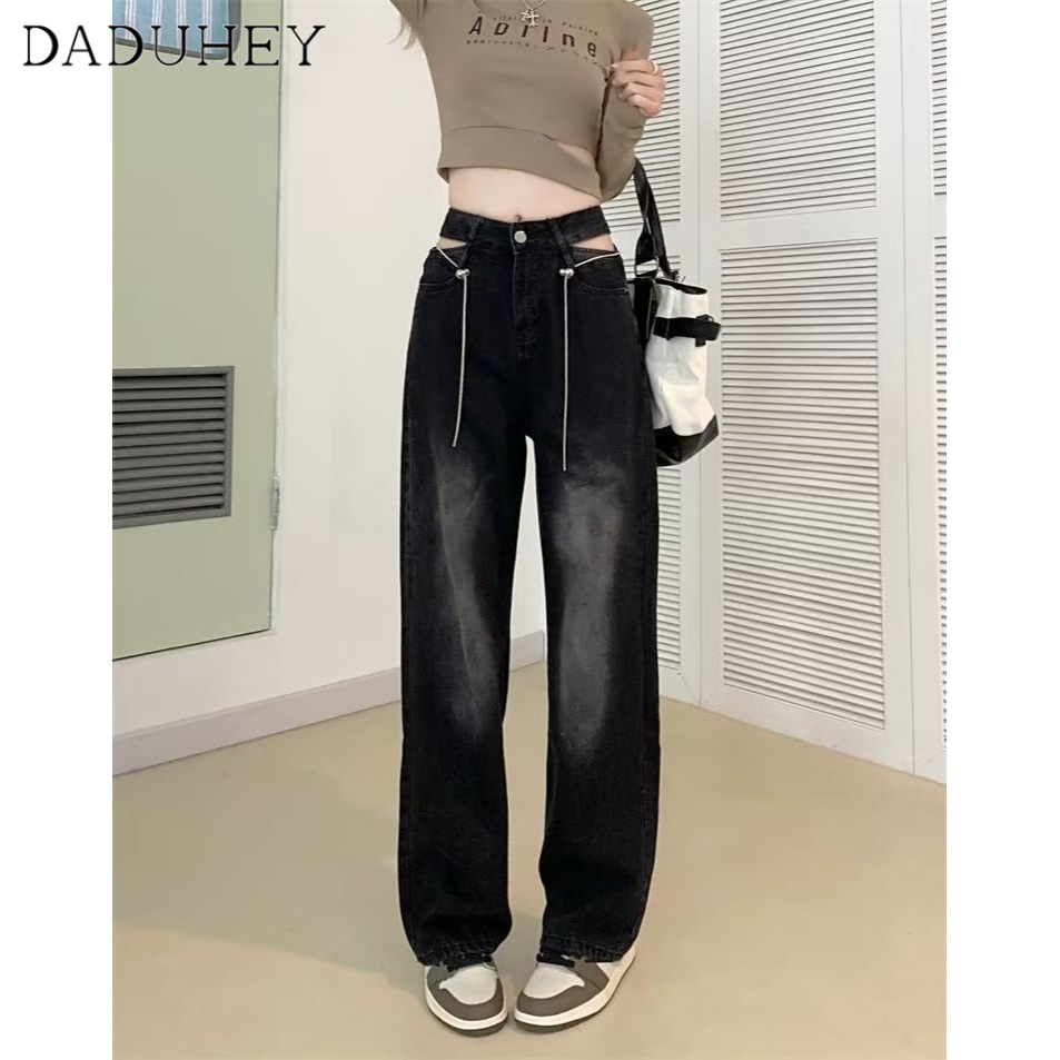 Ảnh Quần jean DADUHEY dài mỏng size lớn ống rộng cạp cao thời trang retro đường phố cao cấp kiểu Mỹ 2