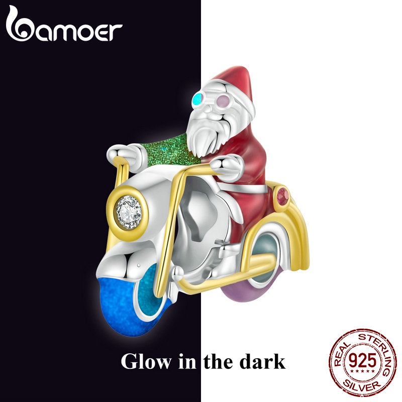 Bamoer Mặt Dây Chuyền Bạc sterling 925 Hình Ngôi Nhà Ông Già Noel Phát Sáng Trong Đêm