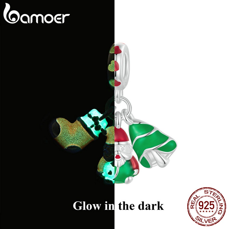 Bamoer Mặt Dây Chuyền Bạc sterling 925 Hình Ngôi Nhà Ông Già Noel Phát Sáng Trong Đêm