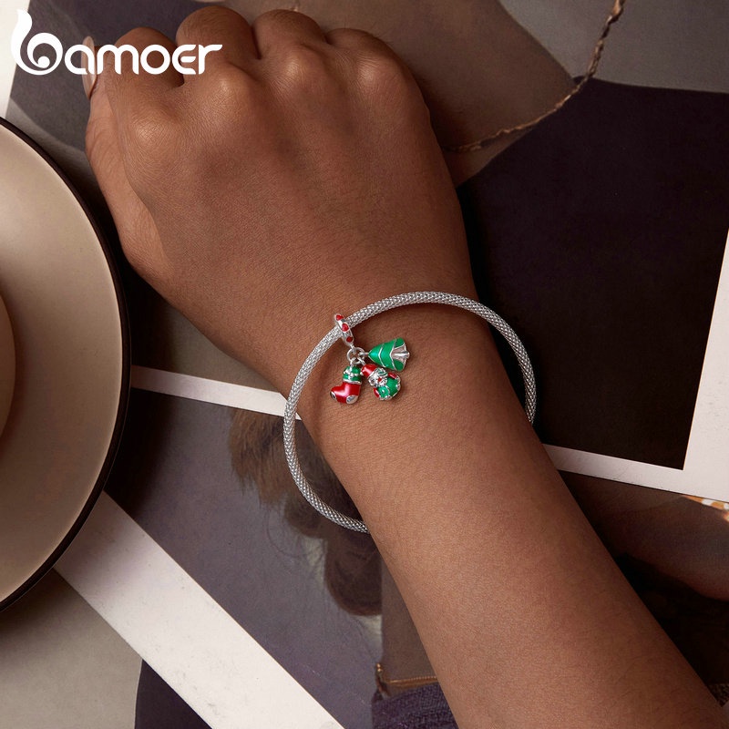 Bamoer Mặt Dây Chuyền Bạc sterling 925 Hình Ngôi Nhà Ông Già Noel Phát Sáng Trong Đêm