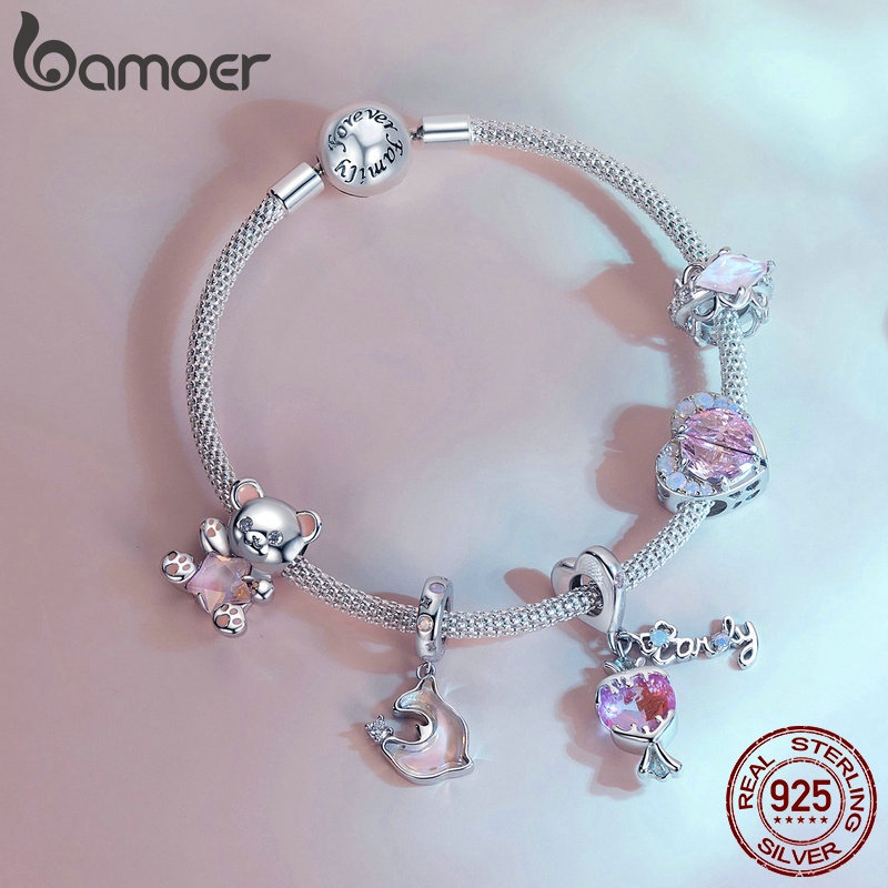 Mặt dây chuyền BAMOER hình cá heo/kẹo/trái tim bằng bạc sterling 925 xinh xắn