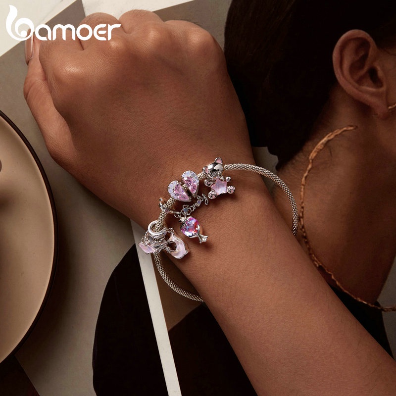 Mặt dây chuyền BAMOER hình cá heo/kẹo/trái tim bằng bạc sterling 925 xinh xắn