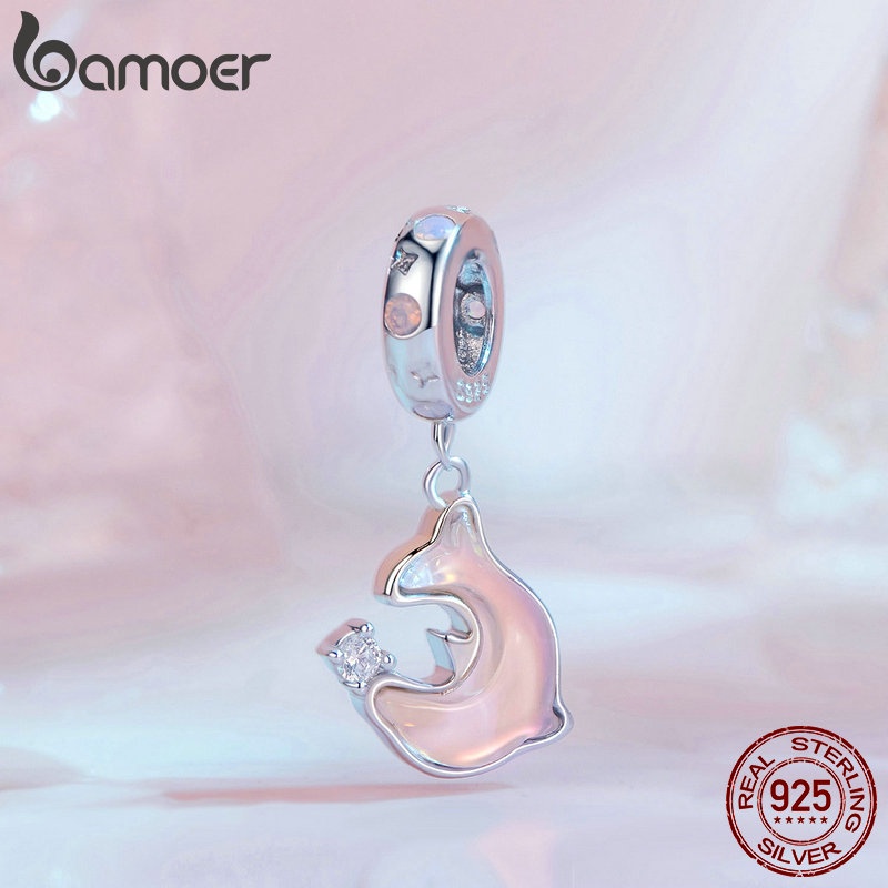Mặt dây chuyền BAMOER hình cá heo/kẹo/trái tim bằng bạc sterling 925 xinh xắn