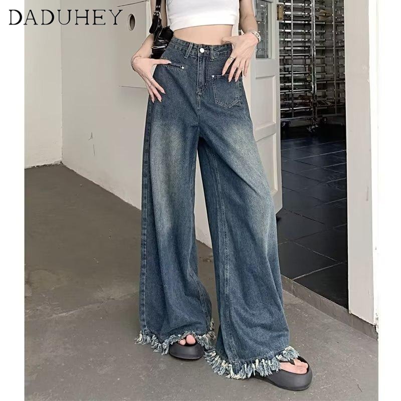 Ảnh DaDuHey New American Ins High Street Retro Micro Flared Jeans Niche High Waist Loose Wide Leg Pants Trousers 2