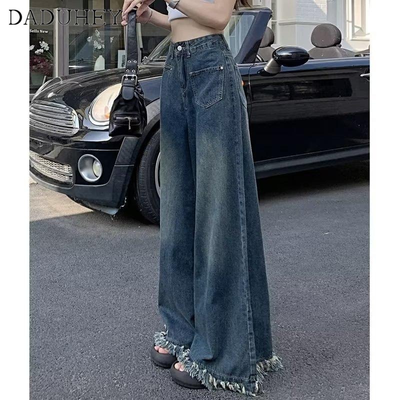 Ảnh DaDuHey New American Ins High Street Retro Micro Flared Jeans Niche High Waist Loose Wide Leg Pants Trousers 4