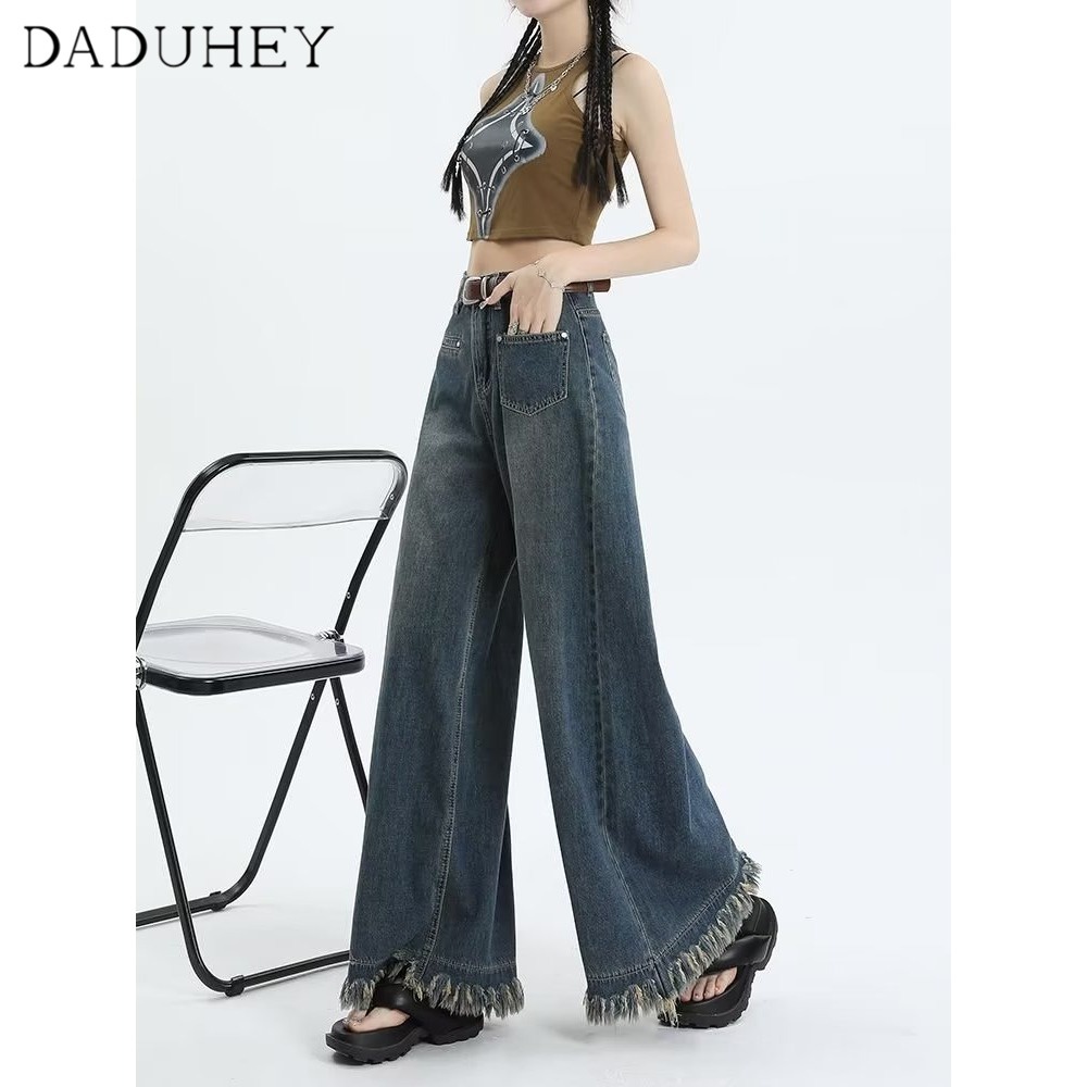 Ảnh DaDuHey New American Ins High Street Retro Raw Edge Jeans Niche High Ah Yo Loose Wide Leg Pants Trousers 2
