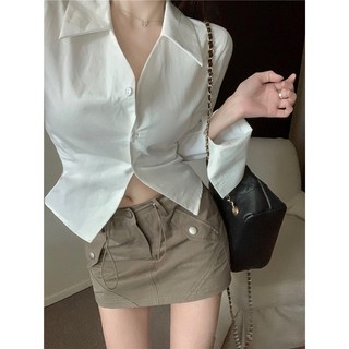 Áo Sơ Mi Trắng Tay Dài Cổ Chữ v Quyến Rũ Dành Cho Nữ