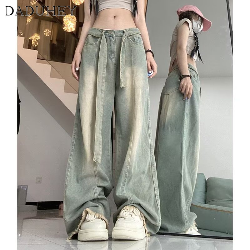 Ảnh DaDuHey New American Ins High Street Hip Hop Raw Edge Jeans Niche High Waist Wide Leg Pants Large Size Trousers 2