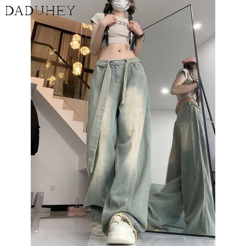 Ảnh DaDuHey New American Ins High Street Hip Hop Raw Edge Jeans Niche High Waist Wide Leg Pants Large Size Trousers 3