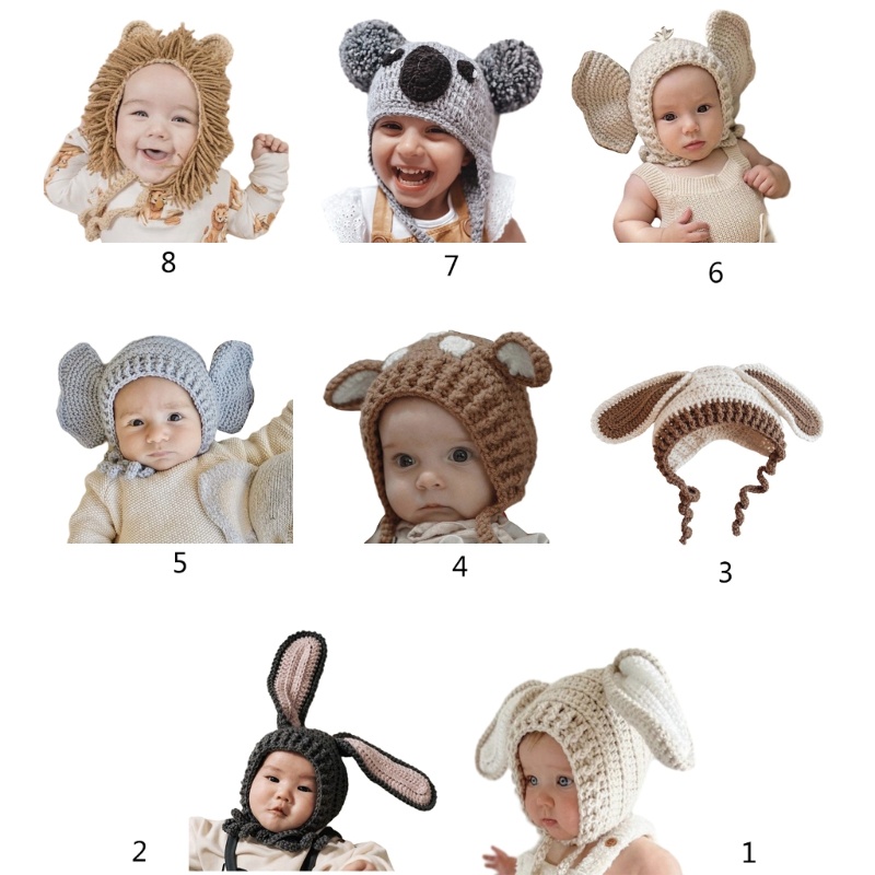 Dasbsug Hoạt Hình Động Vật Theo Chủ Đề Beanies Mũ Tai Dễ Thương Bonnet Đạo Cụ Chụp Ảnh Sơ Sinh