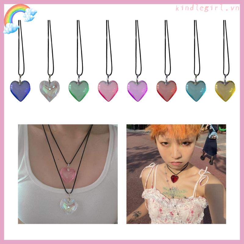 Vòng Cổ choker Mặt Trái Tim Thủy Tinh Trong Suốt Thời Trang