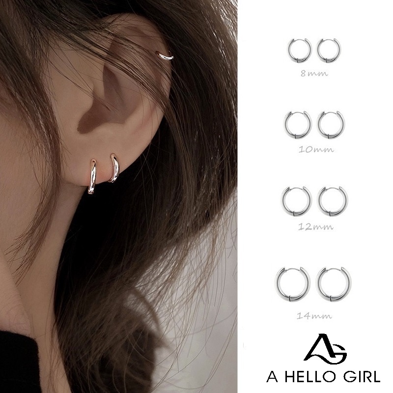 Ahellogirl Hoa Tai Tròn Bằng Thép Không Gỉ Thời Trang đơn Giản 6mm 8mm