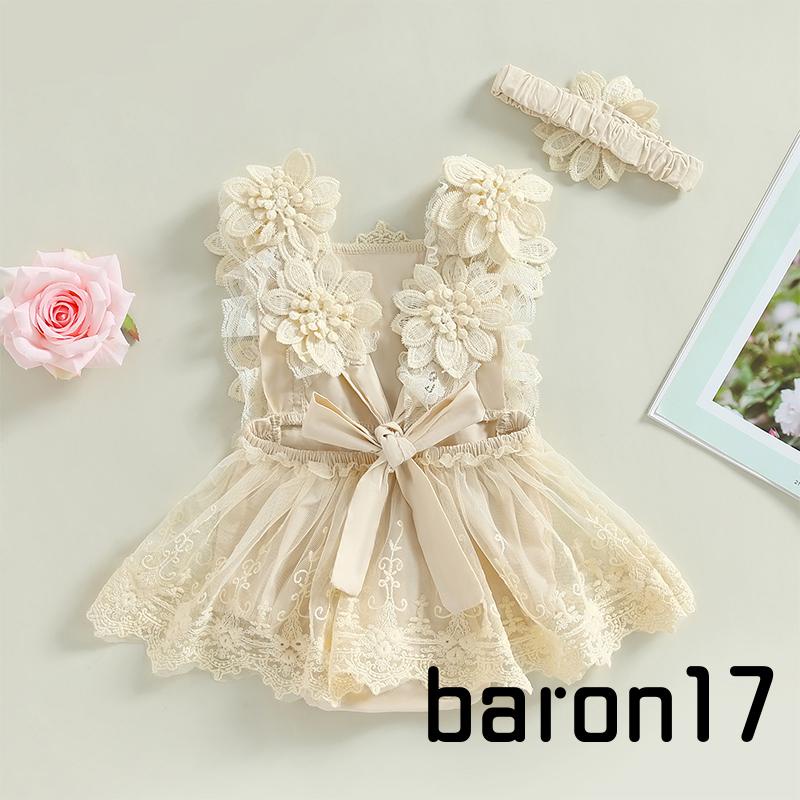 Bộ Áo Liền Quần Cổ Vuông Không Tay Phối Ren Hoa + Băng Đô Cài Tóc Thời Trang Mùa Hè Cho Bé Gái