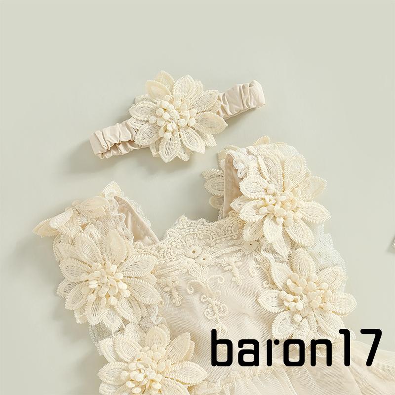 Bộ Áo Liền Quần Cổ Vuông Không Tay Phối Ren Hoa + Băng Đô Cài Tóc Thời Trang Mùa Hè Cho Bé Gái